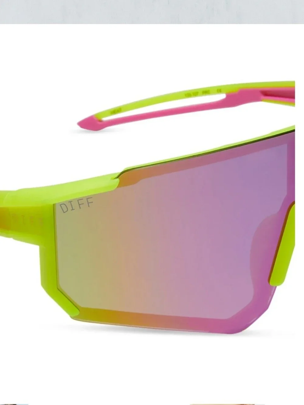 NWOT! DIFF Eyewear,UNISEX HEAT,Neon Yellow Pink Rush,Mirror Polarized Sunglasses